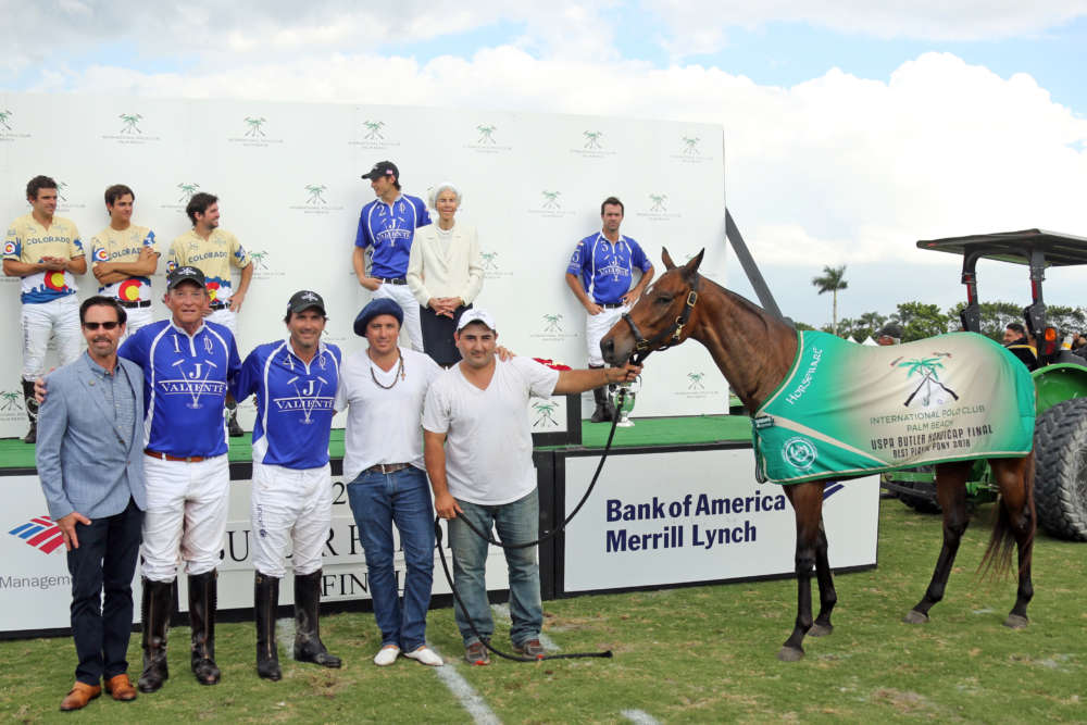 Best Playing Pony Butler Handicap Final: Tanita, played by Adolfo Cambiaso, owned by J5 Equestrian, pictured with USPA CEO Bob Puetz, Bob Jornayvaz, Cristian Rey, and Carlitos Ochoa.