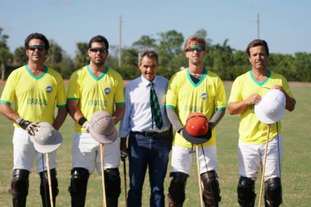 Brazil players Guilherme Lins, Caio Mello, Gustavo Toledo and Flavio Castilho with coach Jose Mirelles.