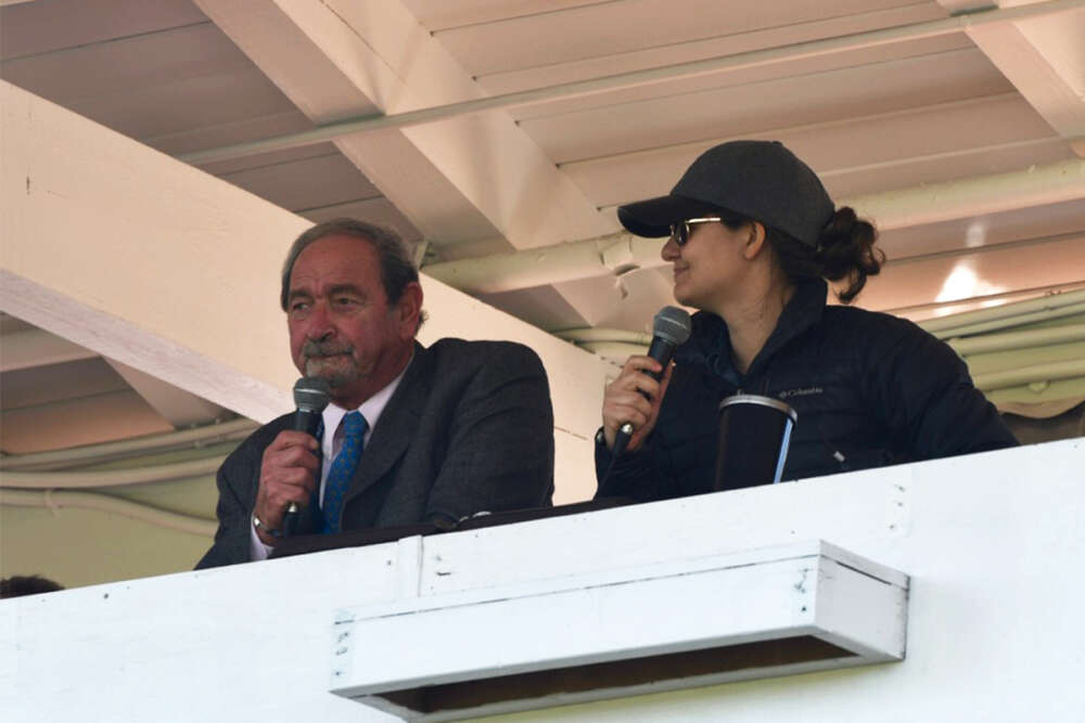 Tony Coppola and Lindsay Heatley co-commentating. ©Emma Oakley.