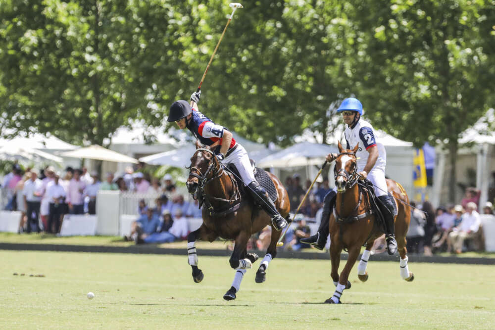 Team USA's Jim Wright on a breakaway to goal in front of a packed crowd at the Sydney Polo Club. 