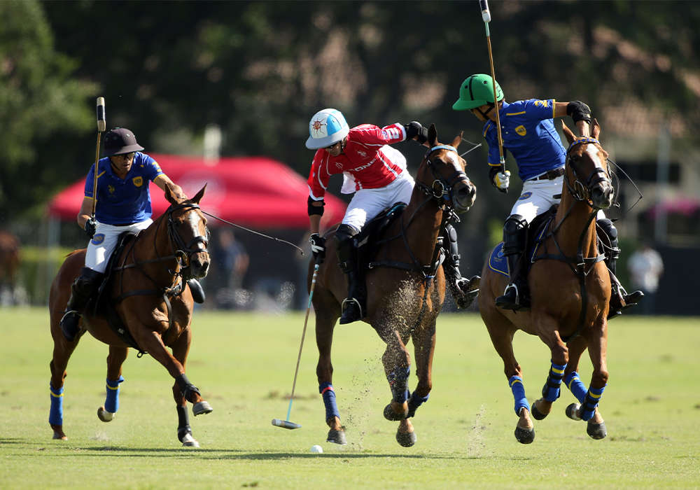 Scone's Poroto Cambiaso in between Park Place's 10-goaler Hilario Ulloa and 8-goaler Juan Britos.