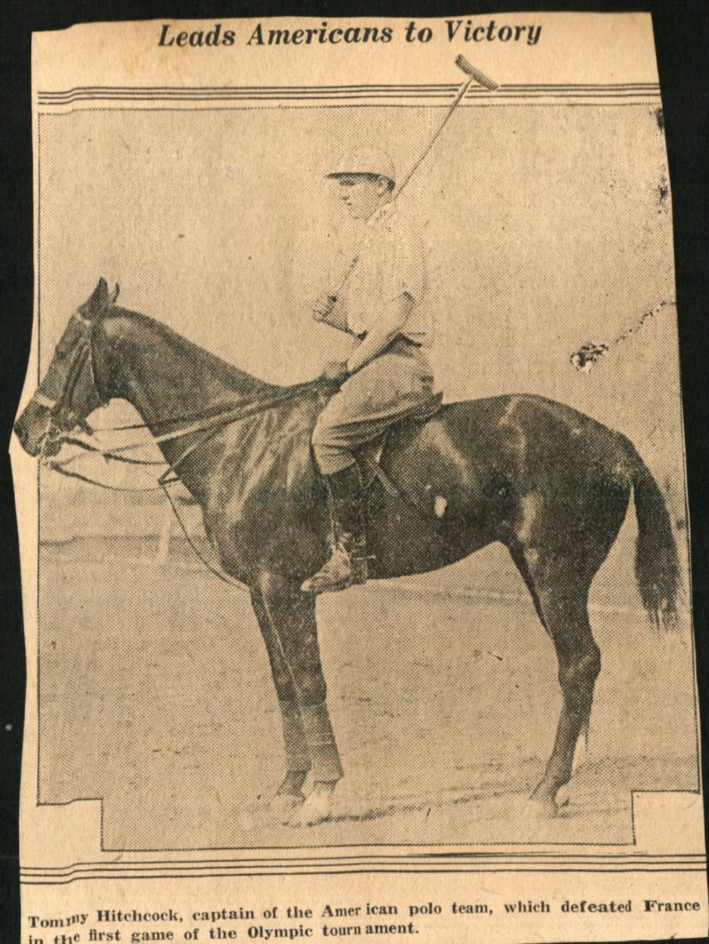 1924 Newspaper Article on America's Olympic Polo team Captain Tommy Hitchcock Jr.