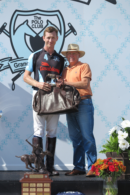 Most Valuable Player Jeff Blake pictured with George Dupont of the Museum of Polo and Hall of Fame. 