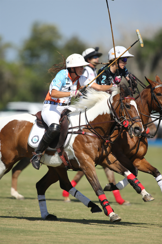 Danielle Lussi riding Pretty Bird Woman in the 2021 U.S. Open Women's Polo Championship®. ©David Lominska