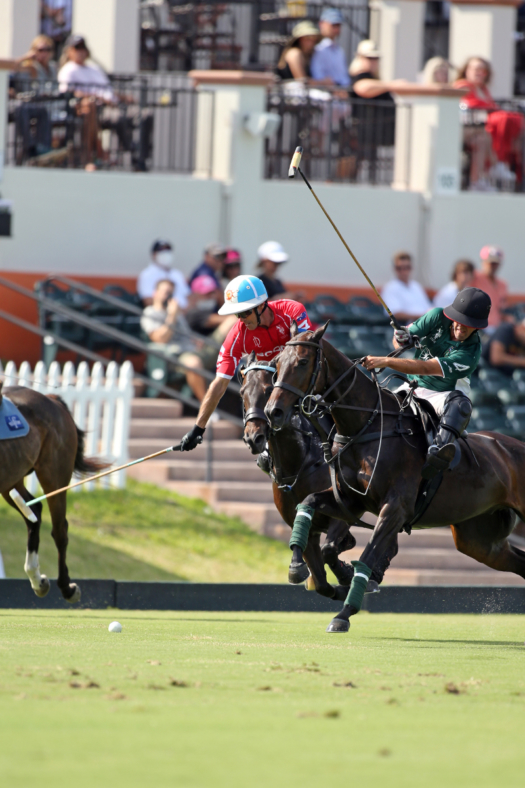 Scone's Adolfo Cambiaso under pressure from Tonkawa's Francisco Elizalde, who will join him on La Dolfina in 2021.